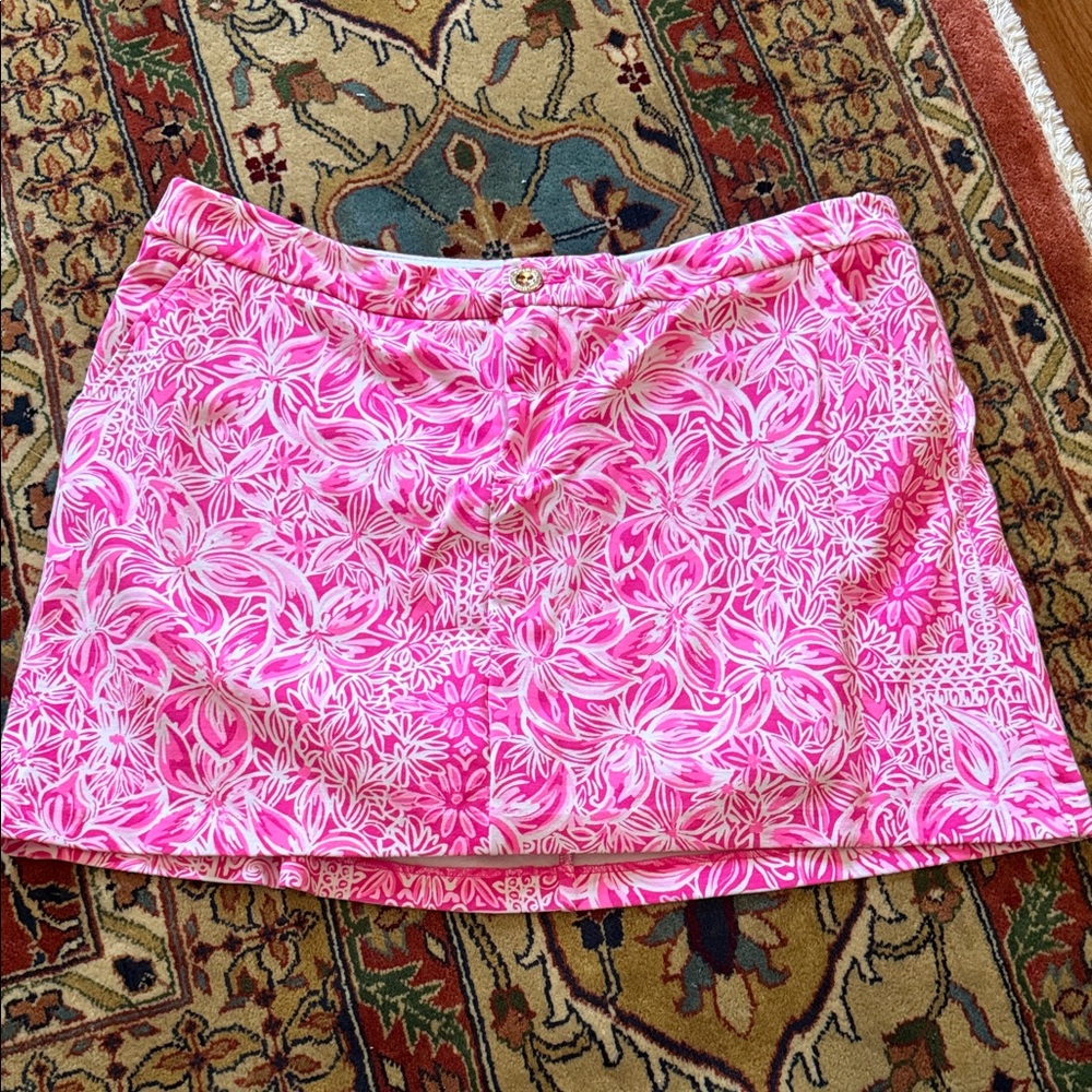 Lilly Pulitzer Pink and White Floral Mini Skirt